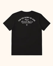 Fidem black cotton t-shirt with white For the Glory of God text and star logo printed on the back