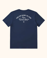 Fidem navy blue short-sleeve t-shirt with white For the Glory of God text printed on the back